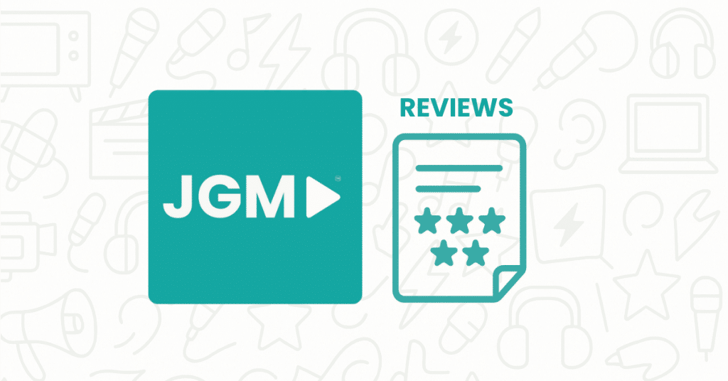 Reviews by Jonathan Glazier logo featuring star ratings and media icons in the background
