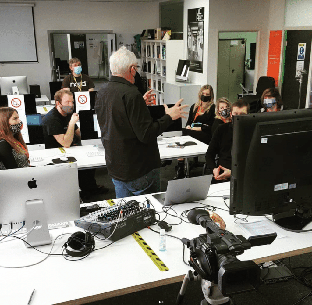 Jonathan Glazier delivering a TV and Media Training on Live TV production at the University for the Creative arts.