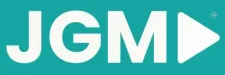 JGM logo with bold white letters and a play button on a teal background