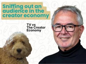 A Headshot of Jonathan Glazier and his dog paddy for a post TV vs the Creator Economy
