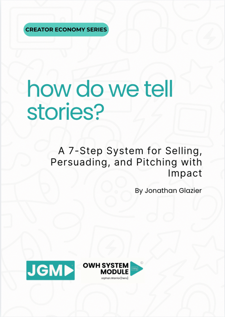 Cover of “How Do We Tell Stories?” – a 7-step storytelling system by Jonathan Glazier.